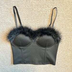 Black Fur-Trimmed Bustier Size XS Cat Costume